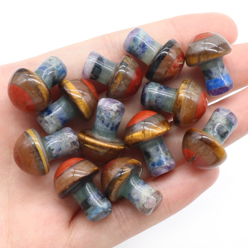 7 Chakra Stone Mushroom Sculpture 20MM Mini Healing Crystal Mushrooms Polished Decorations for Home Balancing Meditation Decor