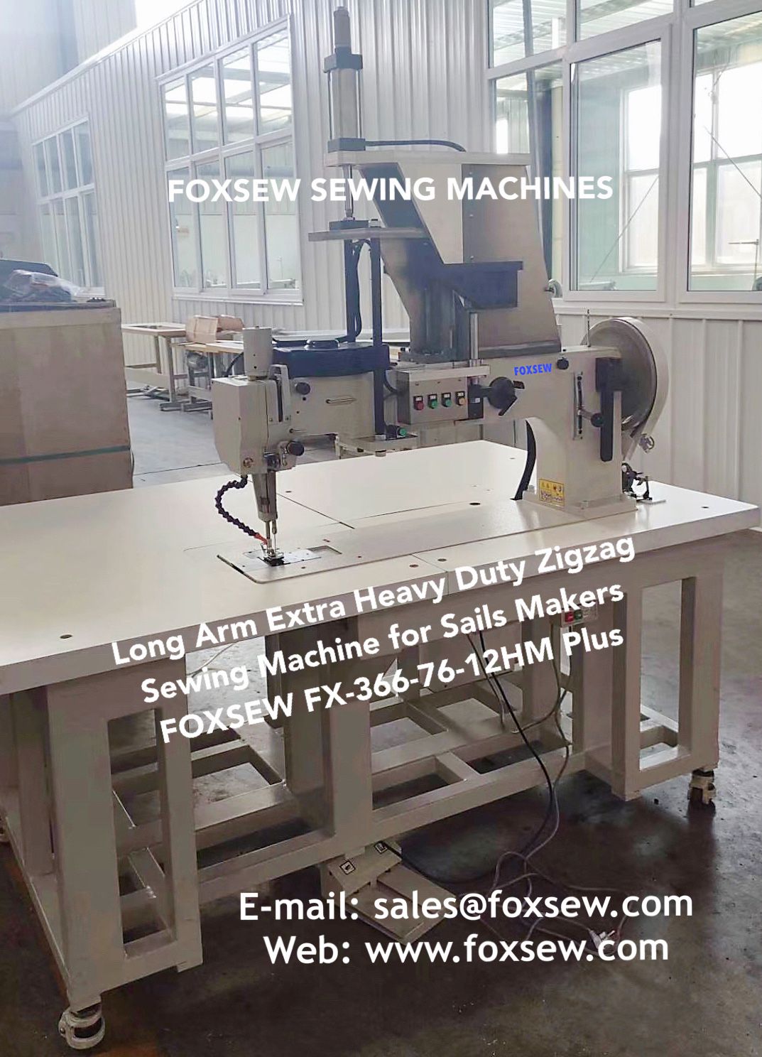 Long Arm Extra Heavy Duty Sails Zigzag Sewing Machines FOXSEW FX-366-76-12HM Plus -7