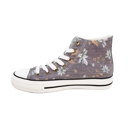 Wholesale Comfortable Women's High Top Floral Printed Canvas Sneakers