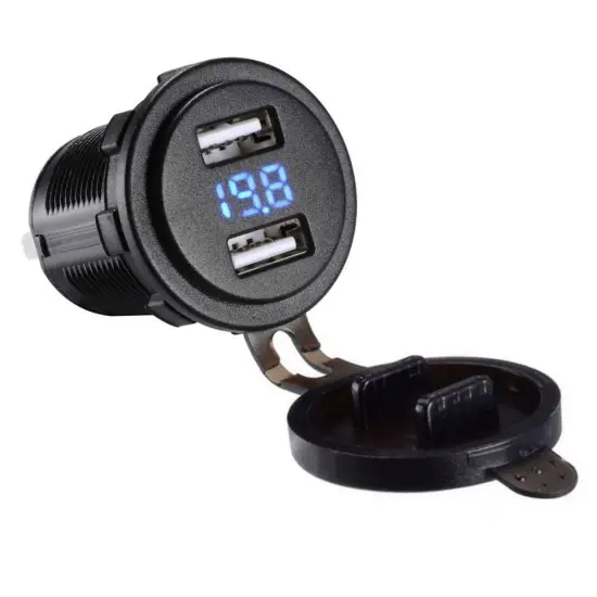 CHSKY Digital Voltmeter Fast Charging Car Adapter with Dual Port and Cover