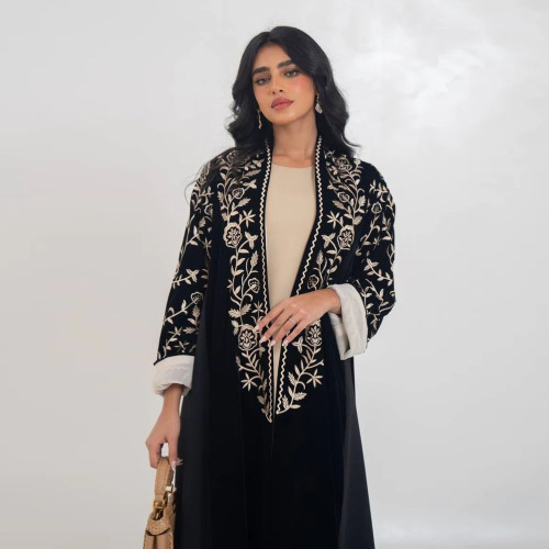 ژاکت کش باف پشمی ابای زمستانی مخمل مشکی برای زنان