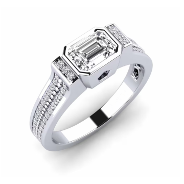 14k puting gintong emerald gupitin ang singsing sa kasal ng brilyante