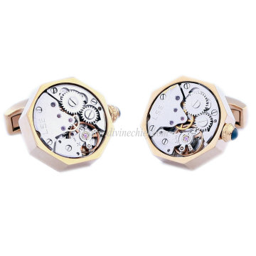 2015 Best Selling Men Movement Cufflinks, Golden Plated Stainless Steel Watch Cufflinks
