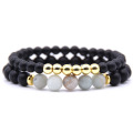 2Pcs 8MM Natural Healing Stone Bracelets for Men Women steel ball Beaded Bracelets Elastic