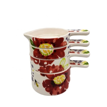 Custom Sustainable Ceramic Flower Design Measuring Cup Set