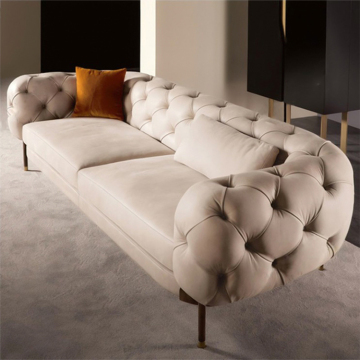 Customized Italian Living Room Sofa Set: MOYI's Postmodern Chesterfield Fabric Button Three Seater Sofas