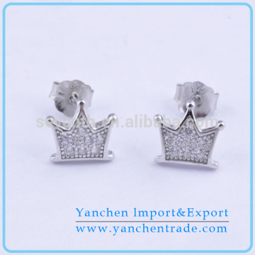 2014 Season Hot Sale Crown Shape Elegant 925 Sterling Silver Micro Paved Stud Earring
