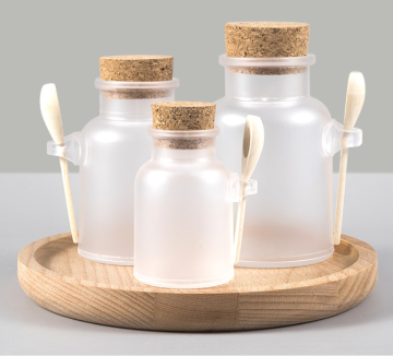 Big Capacity Empty Cosmetic Bottles: 100ml, 200ml, 300ml Round Bath Salt Bottle with Cork Lid and Spoon