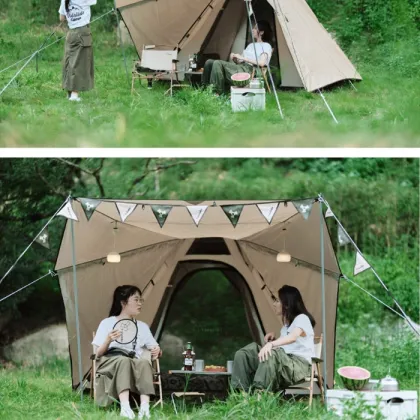 Vidalido Outdoor Camping Indian Pyramid Automatic Tent Double Rainproof for Sunshade and Sunscreen