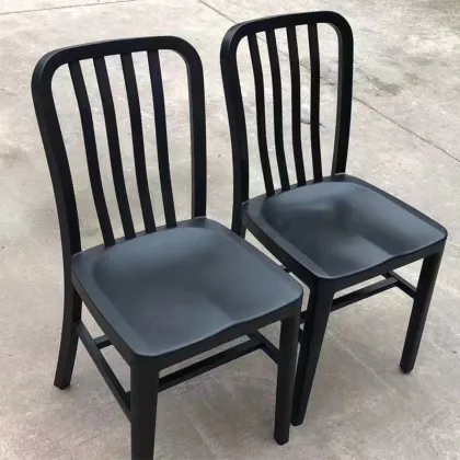 Stackable Antique Industrial Navy Chairs - Metal Dining Chairs for Events