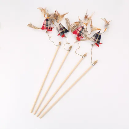 Zongzi Shaped Rooster Shaped Wooden Cat Stick Toy