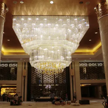 Modern Wedding Hotel Chandelier: Large LED Ring Copper Design with High Round Ceiling