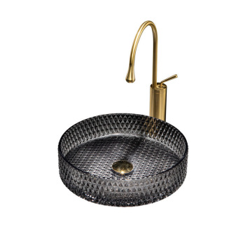 Italian Style Artistic Design Diamond Crystal Modern Round Bathroom Black Electroplate Sink Basin