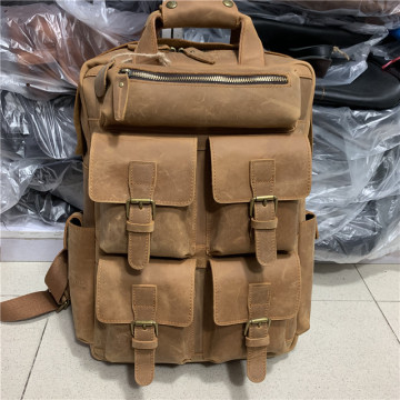17 Inch Full Grain Leather Backpack for Men and Women - Vintage Style with Multi-Pockets for Summer Business Travel and Laptop Use