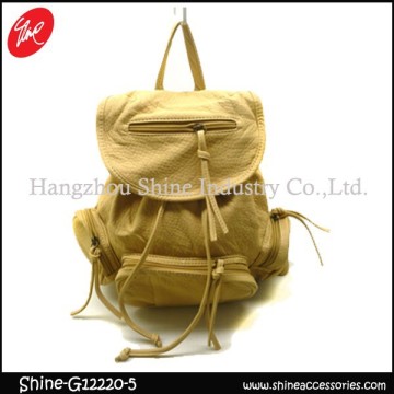 multi-pocket mochila/yellow washed backpack/school bag