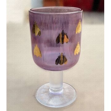 Ribbed wine glass cup with gold bee decal