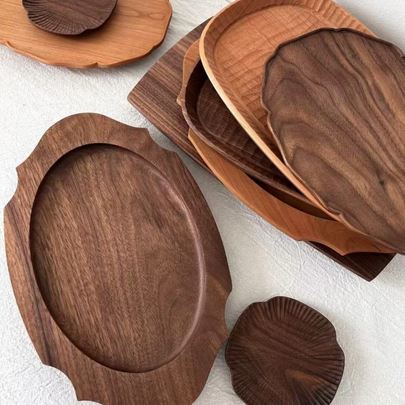 Diverse Wooden Tableware with Unique Grain Patterns