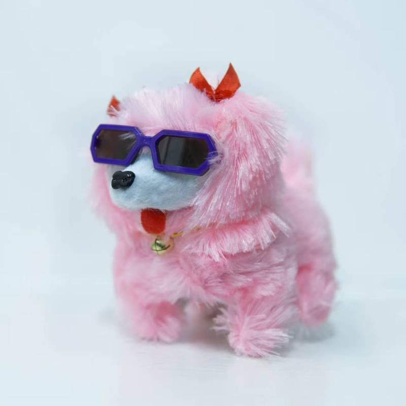 Sunglass Bow Long‑Hair Dog Plush Toy