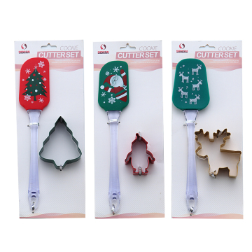 2 pcs Christmas cookie cutter silicone spatula set