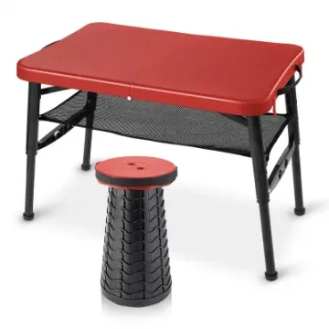 Red Picnic Beach Cooking Carry Handle Mesh Layer Foldable Camping Table