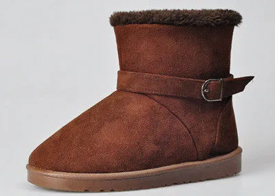 Brown Womens Winter Snow Boots Warm With Fashionable Side Buckle