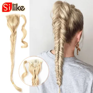 Ponytail Fishtail Braid Extension Long Clip on Bun with Claw Clip Synthetic Ponytail Hairpieces Fishtail Braid Ponytail Hair