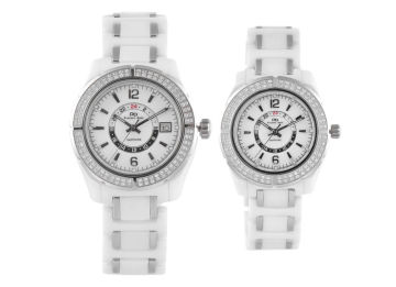 Prosver Dani Fashionable Men And Ladies White Ceramic Watches With Crystal Stones Surface