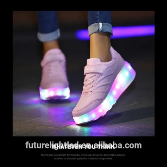 Fashion Double wheels skate led light up men and women shoes