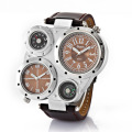 Onregelmatige Wijzerplaat Vierkante Grote Horloges voor Mannen Dual Tijdzone Lederen Band Quartz Waterdicht Sport Horloge Luxe Relogio Masculino