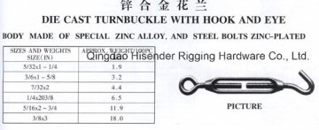 Zink-Legierung Spannschloss, Körper gemacht O spezielle Zink-Legierung, Haken und Augen aus Stahl