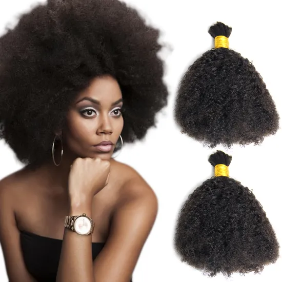 Afro kinky curly Indian human hair unwefted bulk virgin hair for braiding unprocessed, Virgin raw Indian hair in bulk
