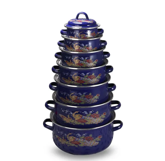 7PCS 12-24cm High Quality Blue Color Decals Enamel Casserole