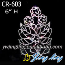 6" Pink Crystal Rhinestone Flower Leaves Crowns