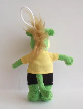 Green bear key chain wearing clothes