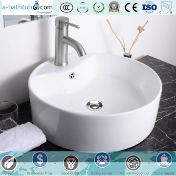 Round Bowl Bathroom Porcelain Vessel Sink White Ceramic Basin With Free Drain