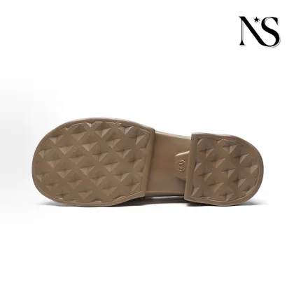 Cream Leather Buckle Chunky Sole Women`s Loafers