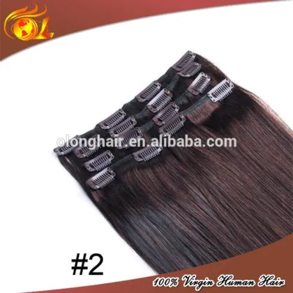 Factory Wholesale Human Hair Chocolate Brown ombre Clip In Hair Extensions