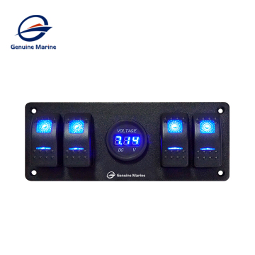 Genuine Marine 4 Gang Rocker Switch Panel with Voltmeter