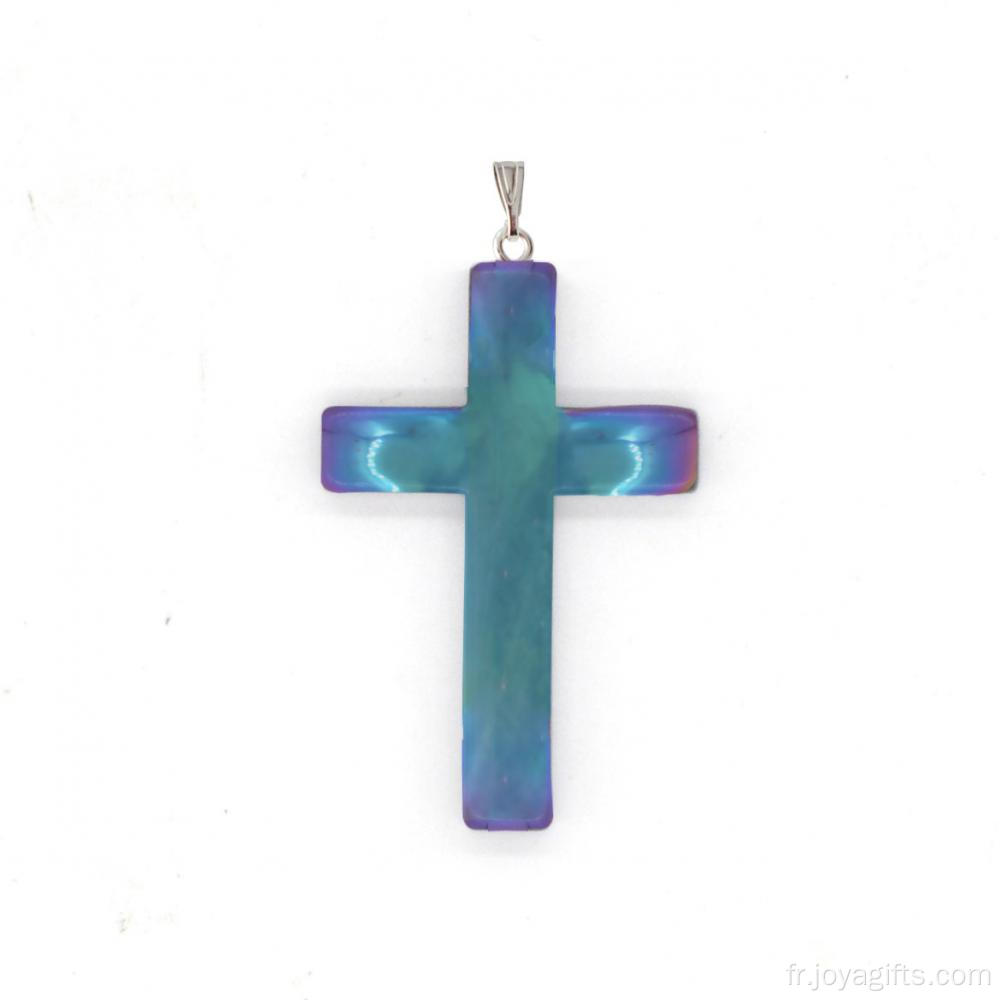 Hématite arc-en-ciel unique Croix pendentif avec Clip Toggle pour petite amie