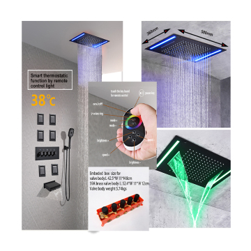 6 Body Jet Concealed Ceiling Remote LED Light Shower Thermostatic Massage Rainfall