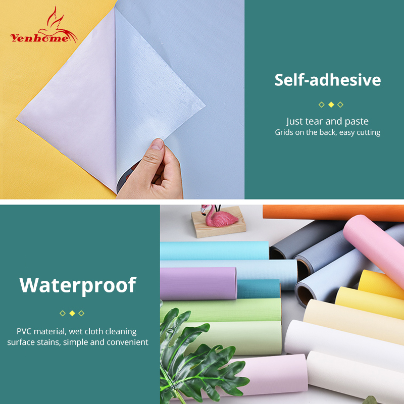Pure Color Moire Waterproof Vinyl Decorative Film Self Adhesive Wallpaper for Kitchen Furniture Stickers Home Decor Simple Style