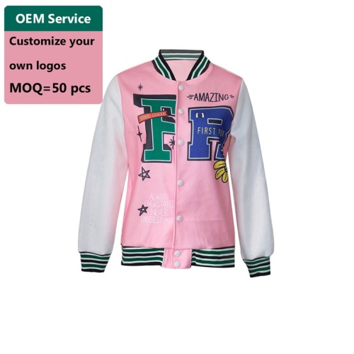 Damas chaqueta de béisbol rosa personalizada para la venta