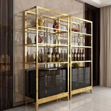 Luxury Metal Stainless Steel Wine Rack Storage Cabinet with Glass Rack Cooler and Drawers