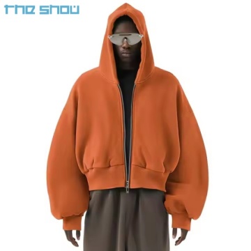Zip up Drop Shoulder Drawstring Hoodie