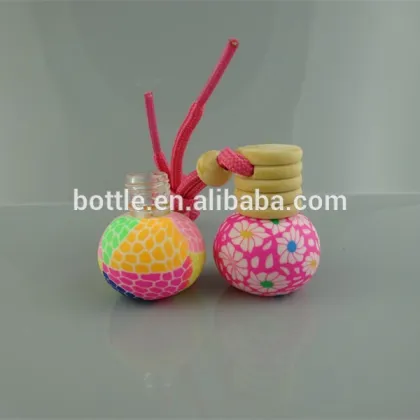empty round fancy fimo polymer clay 5ml car perfume bottle with wooden cap