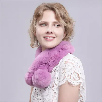 Soft Rex Rabbit Fur PomPom Neck Scarf Winter Scarf Real Fur Scarf