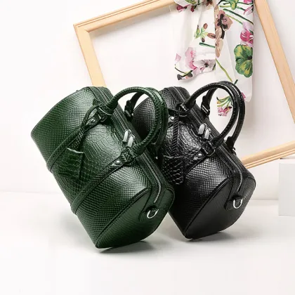 Green Crocodile PU Leather Boston Handbag Tote Bags