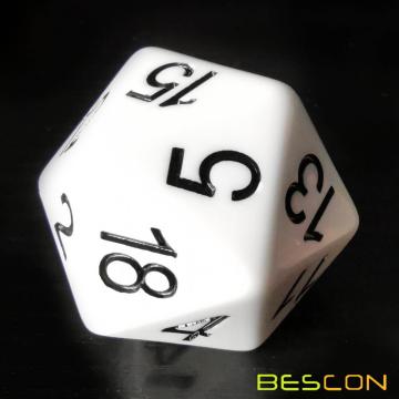 Bescon Jumbo D20 38MM, Big Size 20 Seiten Würfel Solid White, Big 20 Faces Cube 1,5 Zoll