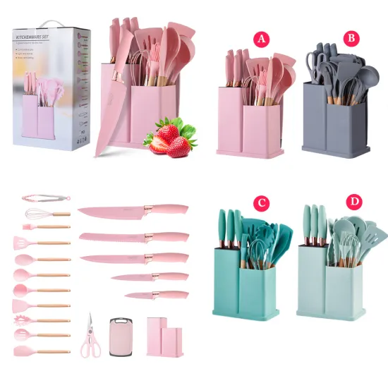 Non-Stick Heat Resistant Kitchen Utensils: Wooden Handle Spatulas and Silicone Spoons Set for Cooking