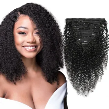 factory price kinki curl human hair clip,120g/set 8pcs kinky curly clip in hair extension,clip extention hair kinky curl